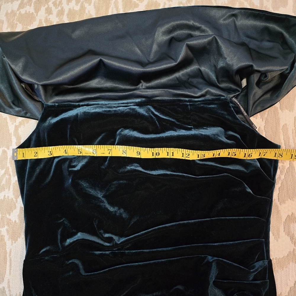 Vince Camuto Off-The-Shoulder Green Velvet Cocktail Holiday Party Dress Size 14 - Picture 7 of 16
